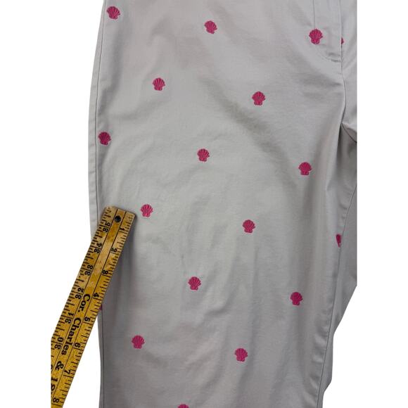 Talbots Signature Embroidered Crop Pants Size 16 Pink Shells Stretch Khaki Chino - Picture 10 of 12